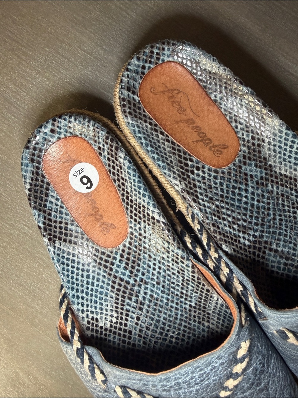 Free People Blue Leather Snakeskin Espadrille Platform Sandals Size 9 Spain - Picture 6 of 11